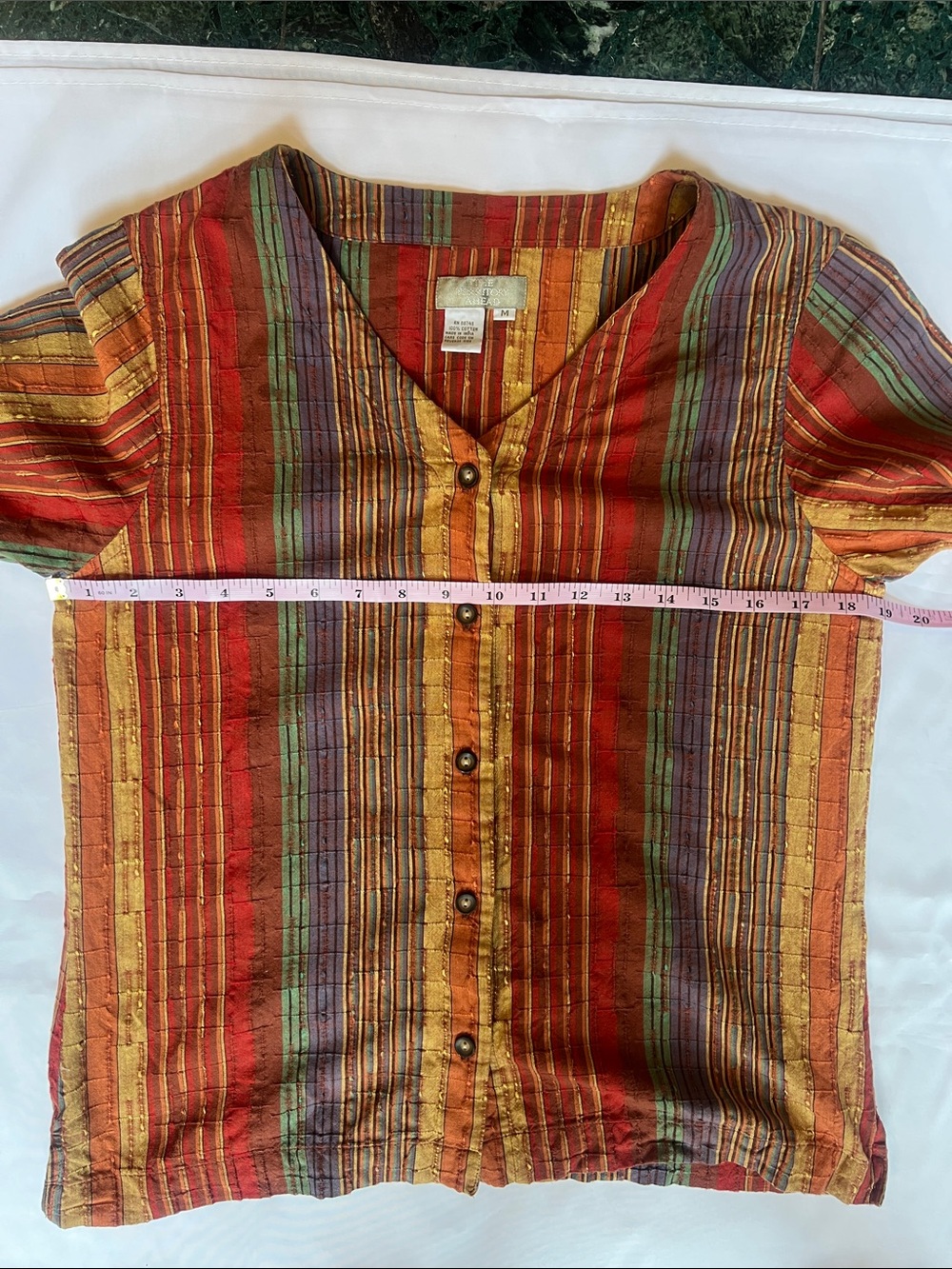 Territory Ahead Cotton Multicolor Stripe Women’s Top Sz M Lightweight Colorful - Picture 3 of 7